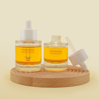 OEM 1oz ग्लास ऑयल सीरम ड्रॉपर बोतलें 50 मिलीलीटर फ्लैट कंधे