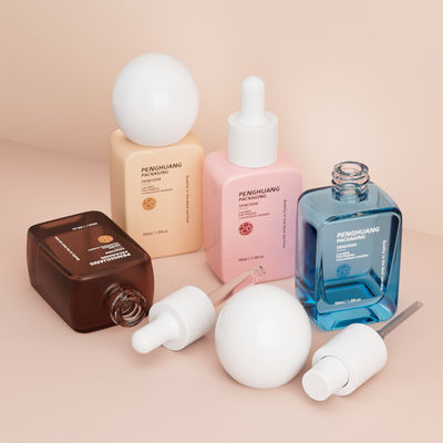 खाली थोक पंप बोतलें 30ML गोल गेंद टोपी वर्ग ग्लास तरल नींव बोतलें