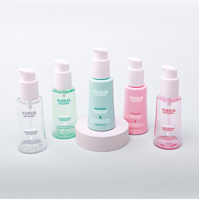 प्लास्टिक फेशियल बॉडी लोशन पंप बोतल 50 मिलीलीटर कॉनिकल ऑयल सीरम बोतल प्रभावी स्किनकेयर समाधान के लिए