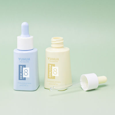 कस्टम लोगो 50ml PET स्क्वायर सीरम ड्रॉपर बोतल रबर कैप के साथ