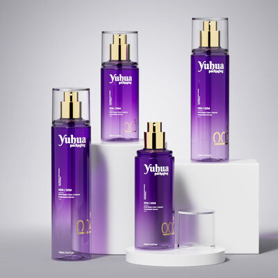 टोंर लोशन और सीरम स्टोरेज के लिए कस्टम लोगो सिल्क स्क्रीन और हॉट स्टैम्पिंग प्रिंटिंग के साथ कॉस्मेटिक पैकेजिंग सेट प्लास्टिक की बोतलें