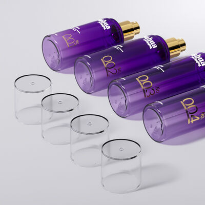 टोंर लोशन और सीरम स्टोरेज के लिए कस्टम लोगो सिल्क स्क्रीन और हॉट स्टैम्पिंग प्रिंटिंग के साथ कॉस्मेटिक पैकेजिंग सेट प्लास्टिक की बोतलें