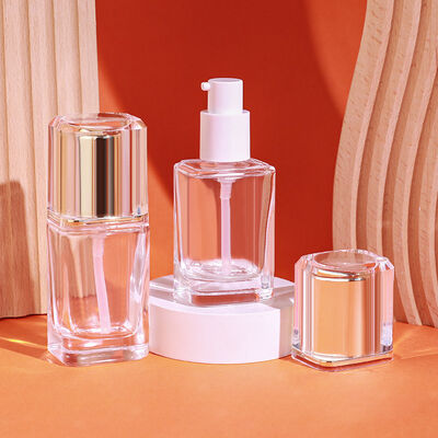 तरल नींव बोतलें ग्लास कॉस्मेटिक पैकेजिंग सेट 30 मिलीलीटर क्षमता अनुकूलन मुद्रण और टिकाऊ लीक सबूत डिजाइन के साथ