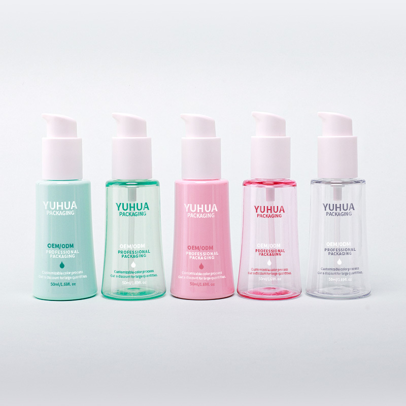प्लास्टिक फेशियल बॉडी लोशन पंप बोतल 50 मिलीलीटर कॉनिकल ऑयल सीरम बोतल प्रभावी स्किनकेयर समाधान के लिए