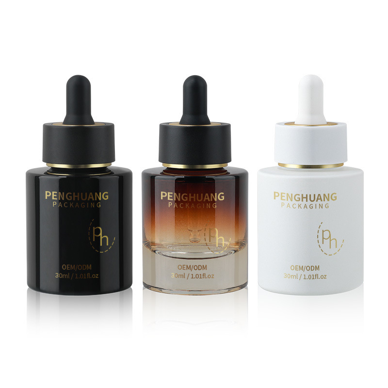 ग्राहक आवश्यकताओं के अनुसार अनुकूलित लोगो के साथ गोल ग्लास ड्रॉपर बोतल