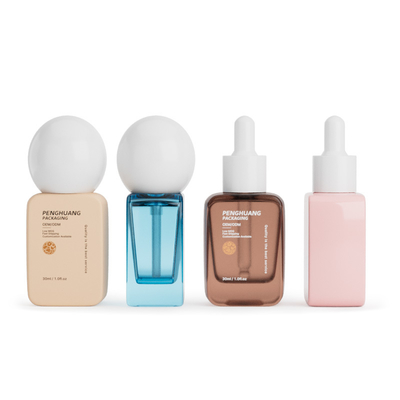Empty Wholesale Pump Bottles 30ML Round Ball Cap Square Glass Liquid Foundation Bottles