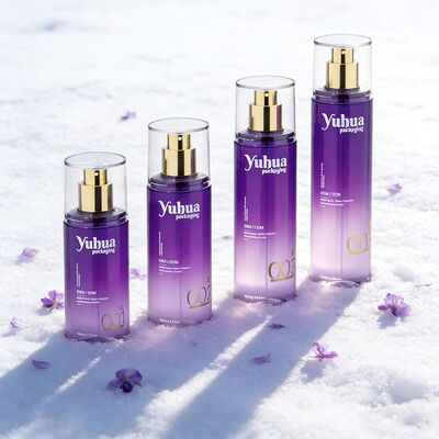 टोंर लोशन और सीरम स्टोरेज के लिए कस्टम लोगो सिल्क स्क्रीन और हॉट स्टैम्पिंग प्रिंटिंग के साथ कॉस्मेटिक पैकेजिंग सेट प्लास्टिक की बोतलें