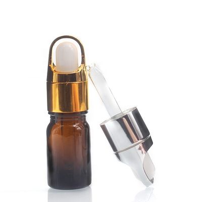 ड्रॉपर कस्टम रंग 5ml आवश्यक तेल की बोतलों के साथ एम्बर रंग कांच की बोतलें
